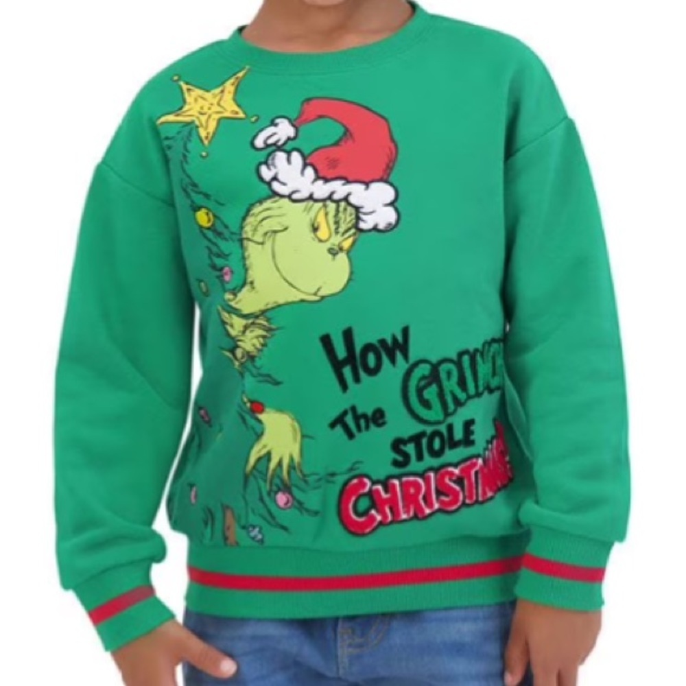 NWT THE GRINCH Green How The Grinch Stole Christmas Sweatshirt Kids Size 8